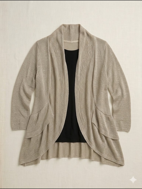 twik Sweaters - twik Lightweight Open-Front Cardigan in Heather Taupe